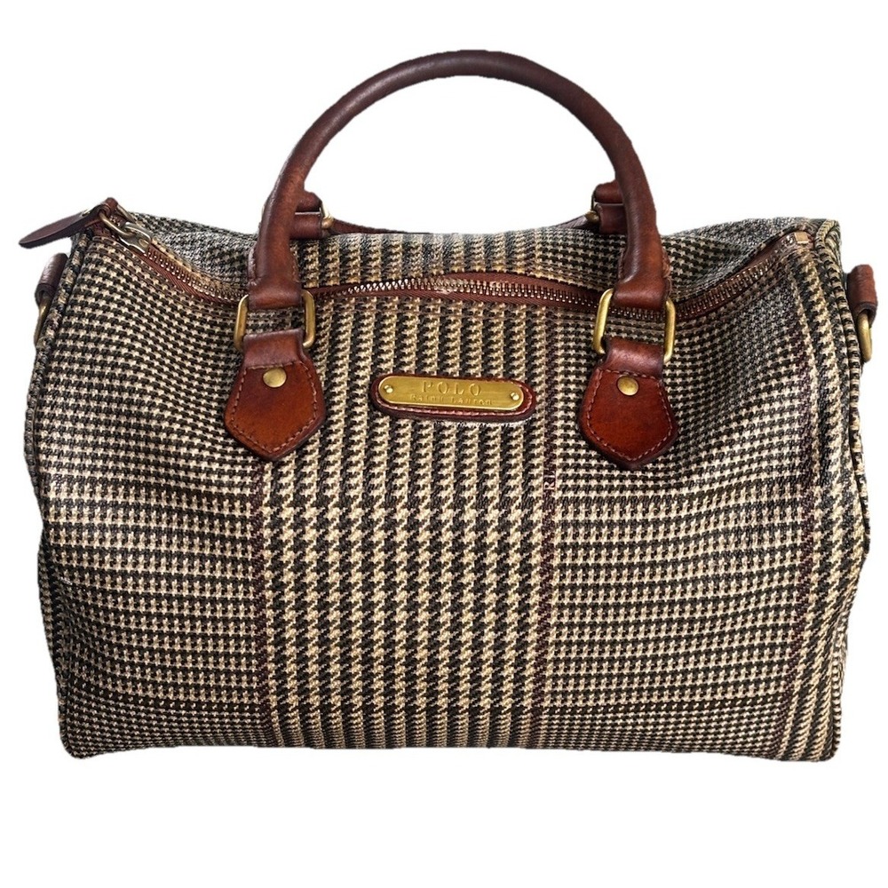 Vintage Polo Ralph Lauren Boston Bag W/ Houndstooth Pattern & Leather Handles - Picture 1 of 9